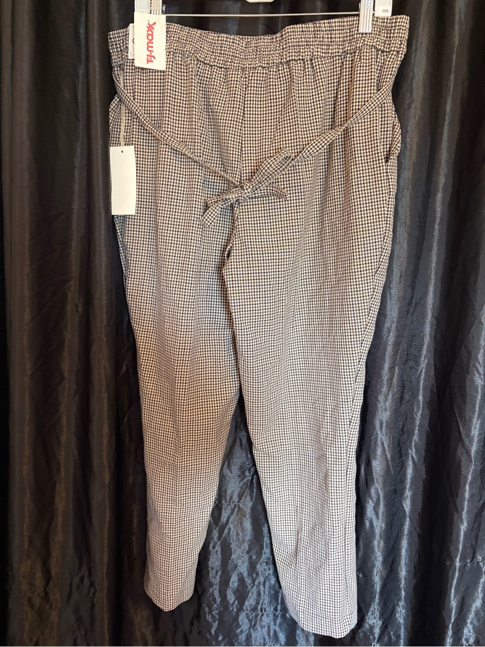 High-Rise Paperbag Waist Straight Leg Pants - Black/White Gingham